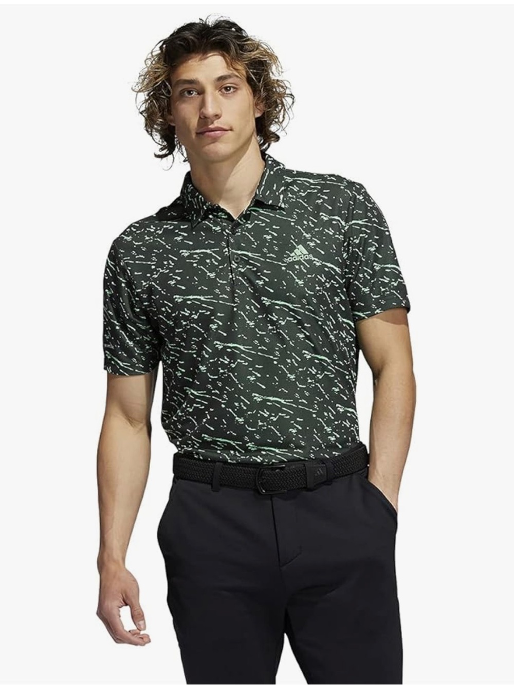 Adidas Primeblue Shirt Golf Tennis Resort Green Graphic on Black Short Sleeve XL